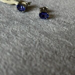 Blue crystal Oval Stud Earrings in Silver-Tone Setting